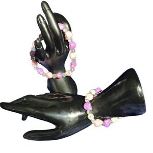 Handmade Pink & Purple Skull & Crystal Bracelet & Anklet Set
